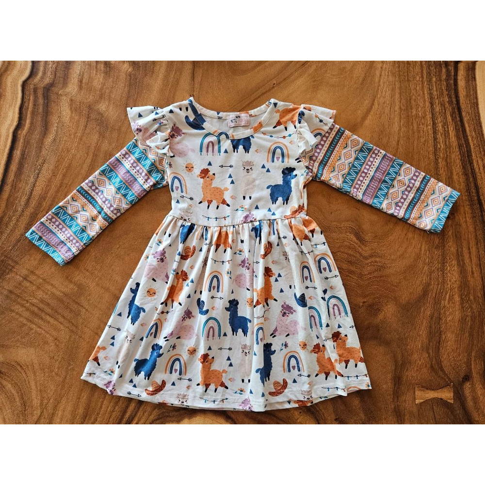 Pete + Lucy Toddler Llama Rainbow Colourful Soft Dress Size 2T